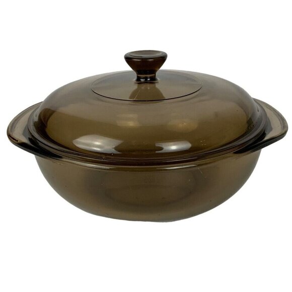 Corning Vision Pyrex 1.5L Round Casserole Dish Amber Glass 023 623 Vintage 70s - Picture 3 of 12